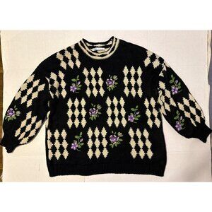 ZARA Oversized Embroidered Knit Sweater Size Large